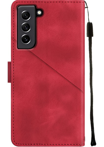 Galaxy S21 Fe Için Deri Cüzdan Flip Stand Telefon Kılıfı - Kırmızı (Yurt Dışından)