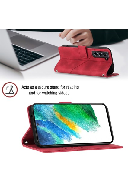 Galaxy S21 Fe Için Deri Cüzdan Flip Stand Telefon Kılıfı - Kırmızı (Yurt Dışından)