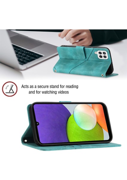 Galaxy A22 4G/F22/M22 Için Deri Cüzdan Flip Stand Telefon Kılıfı - Yeşil (Yurt Dışından)