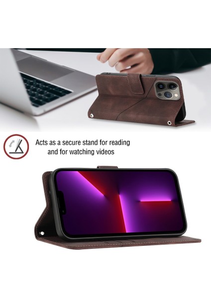 iPhone 13 Pro Max Için Deri Cüzdan Flip Stand Telefon Kılıfı - Kahverengi (Yurt Dışından) fırsatları