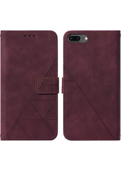iPhone 8 Plus/ 7 Plus/ 6s Plus/ 6 Plus Için Kabartmalı Pu Deri Stand Cüzdan Telefon Kılıfı - Kırmızı (Yurt Dışından)