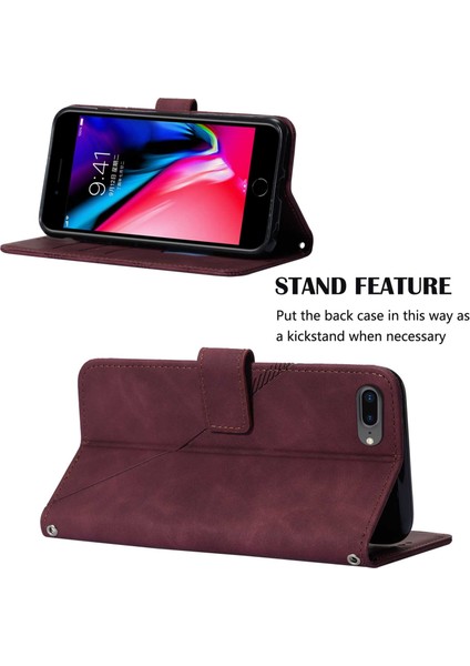 iPhone 8 Plus/ 7 Plus/ 6s Plus/ 6 Plus Için Kabartmalı Pu Deri Stand Cüzdan Telefon Kılıfı - Kırmızı (Yurt Dışından) fiyatları