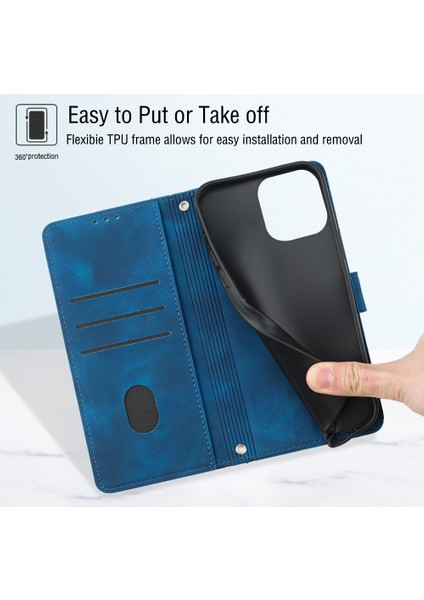 iPhone 11 Pro Max Için Deri Cüzdan Flip Stand Telefon Kılıfı - Mavi (Yurt Dışından)