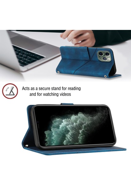 iPhone 11 Pro Max Için Deri Cüzdan Flip Stand Telefon Kılıfı - Mavi (Yurt Dışından)