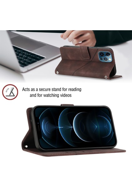iPhone 12 Pro Max Için Deri Cüzdan Flip Stand Telefon Kılıfı - Kahverengi (Yurt Dışından) fırsatları