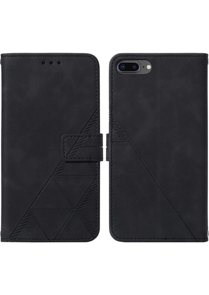 iPhone 8 Plus/ 7 Plus/ 6s Plus/ 6 Plus Için Kabartmalı Pu Deri Stand Cüzdan Telefon Kılıfı - Siyah (Yurt Dışından)
