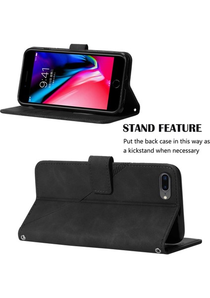 iPhone 8 Plus/ 7 Plus/ 6s Plus/ 6 Plus Için Kabartmalı Pu Deri Stand Cüzdan Telefon Kılıfı - Siyah (Yurt Dışından) fiyatları