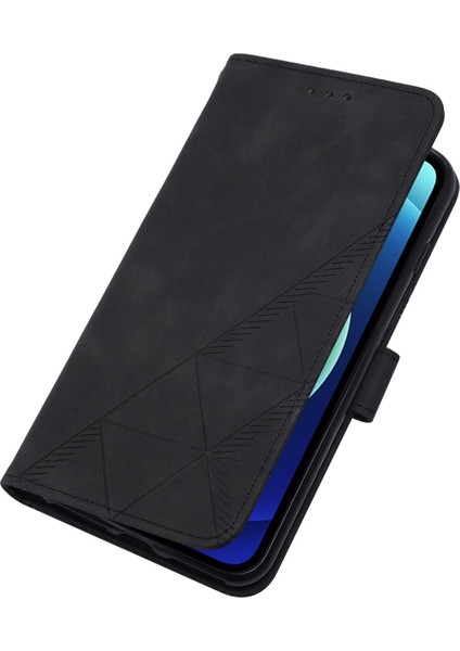 iPhone 12 Mini Için Kabartmalı Pu Deri Stand Cüzdan Telefon Kılıfı - Siyah (Yurt Dışından)