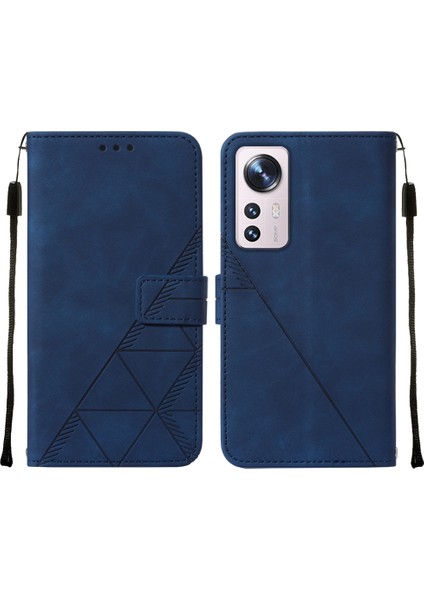 12 Lite Için Kabartmalı Pu Deri Stand Cüzdan Telefon Kılıfı - Mavi (Yurt Dışından)