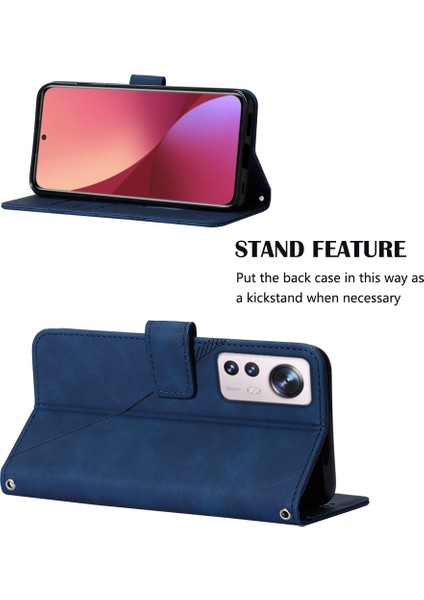 12 Lite Için Kabartmalı Pu Deri Stand Cüzdan Telefon Kılıfı - Mavi (Yurt Dışından)