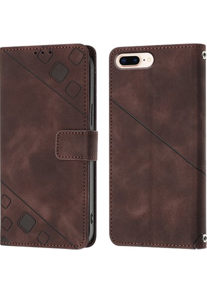 iPhone 8 Plus/7 Plus/6s Plus/6 Plus Için Deri Cüzdan Flip Stand Telefon Kılıfı - Kahverengi (Yurt Dışından)