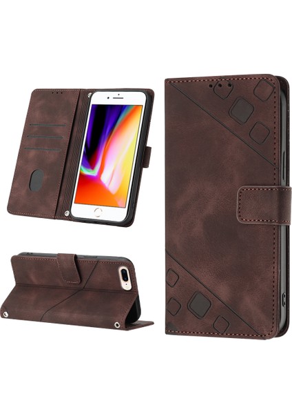 iPhone 8 Plus/7 Plus/6s Plus/6 Plus Için Deri Cüzdan Flip Stand Telefon Kılıfı - Kahverengi (Yurt Dışından)