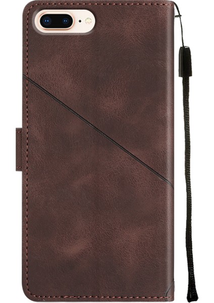 iPhone 8 Plus/7 Plus/6s Plus/6 Plus Için Deri Cüzdan Flip Stand Telefon Kılıfı - Kahverengi (Yurt Dışından)