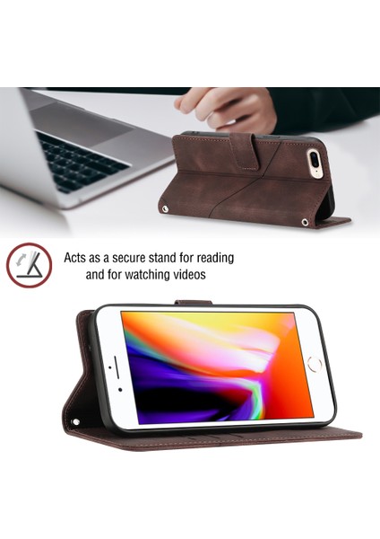 iPhone 8 Plus/7 Plus/6s Plus/6 Plus Için Deri Cüzdan Flip Stand Telefon Kılıfı - Kahverengi (Yurt Dışından)