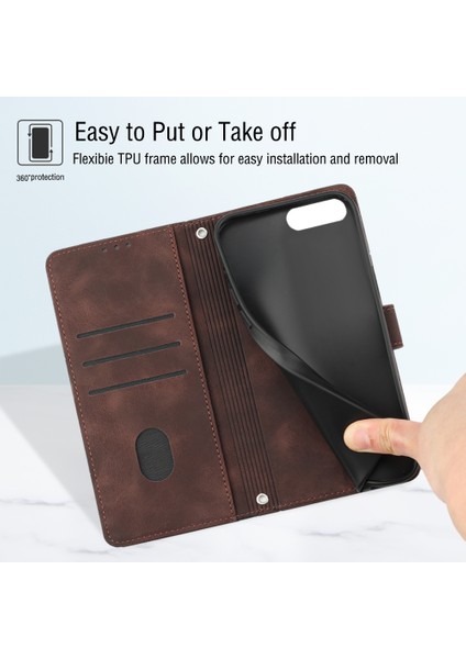 iPhone 8 Plus/7 Plus/6s Plus/6 Plus Için Deri Cüzdan Flip Stand Telefon Kılıfı - Kahverengi (Yurt Dışından)