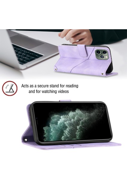 iPhone 11 Pro Max Için Deri Cüzdan Flip Stand Telefon Kılıfı - Mor (Yurt Dışından)