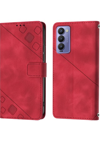 Camon 18P/CAMON 18 Için Deri Cüzdan Flip Stand Telefon Kılıfı - Kırmızı (Yurt Dışından)