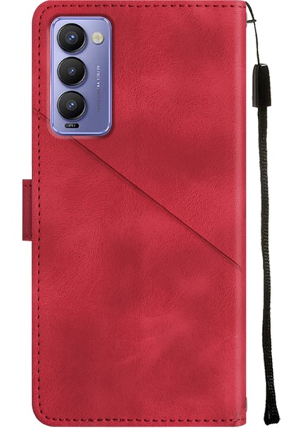 Camon 18P/CAMON 18 Için Deri Cüzdan Flip Stand Telefon Kılıfı - Kırmızı (Yurt Dışından)