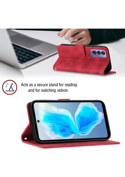 Camon 18P/CAMON 18 Için Deri Cüzdan Flip Stand Telefon Kılıfı - Kırmızı (Yurt Dışından)