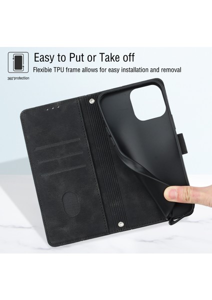 iPhone 11 Pro Max Için Deri Cüzdan Flip Stand Telefon Kılıfı - Siyah (Yurt Dışından)