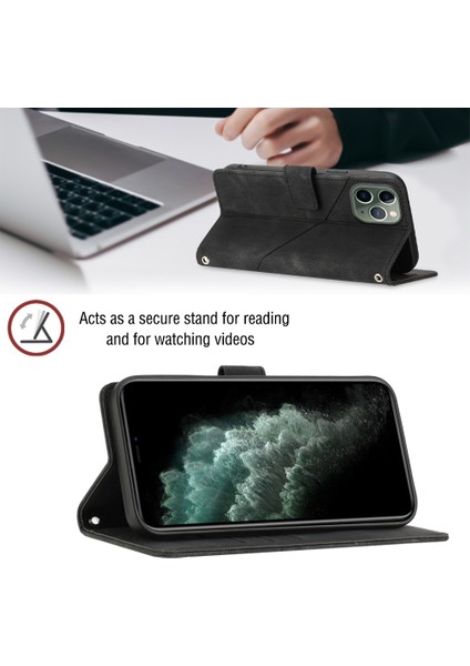 iPhone 11 Pro Max Için Deri Cüzdan Flip Stand Telefon Kılıfı - Siyah (Yurt Dışından)
