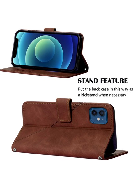 iPhone 12 Mini Için Kabartmalı Pu Deri Stand Cüzdan Telefon Kılıfı - Kahverengi (Yurt Dışından)