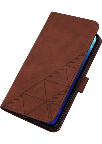 iPhone 12 Mini Için Kabartmalı Pu Deri Stand Cüzdan Telefon Kılıfı - Kahverengi (Yurt Dışından)
