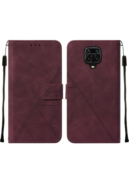 Redmi Note 9s / 9 Pro / 9 Pro Max Için Kabartmalı Pu Deri Stand Cüzdan Telefon Kılıfı - Kırmızı (Yurt Dışından)