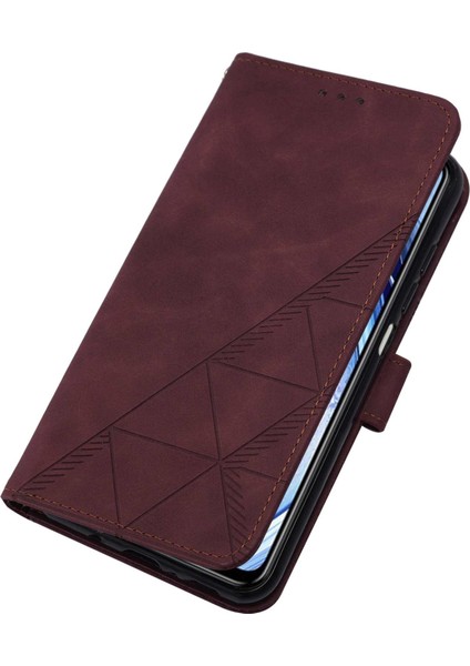 Redmi Note 9s / 9 Pro / 9 Pro Max Için Kabartmalı Pu Deri Stand Cüzdan Telefon Kılıfı - Kırmızı (Yurt Dışından)