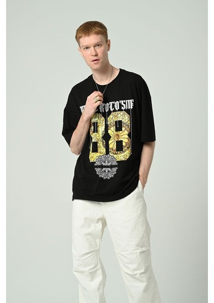 Erkek Motif Baskılı Oversize Kısa Kollu T-Shirt
