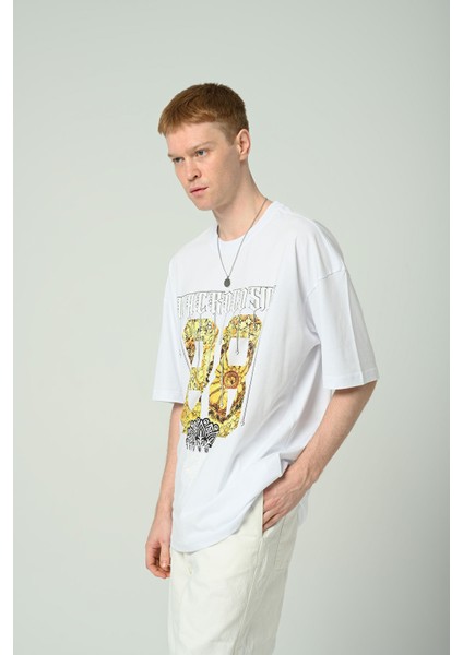 Erkek Motif Baskılı Oversize Kısa Kollu T-Shirt