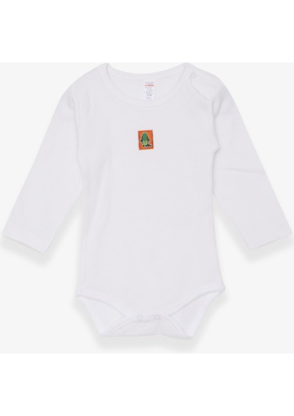 Erkek Bebek Çıtçıtlı Body Timsahcık Baskılı 9 Ay-3 Yaş, Ekru