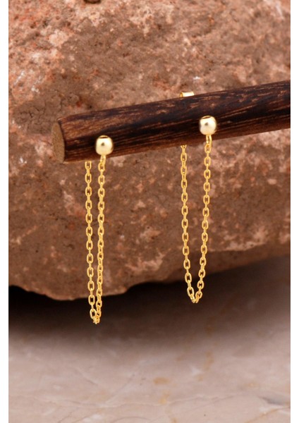 Top Tasarım Altın Kaplama Gümüş Zincir Küpe 6105