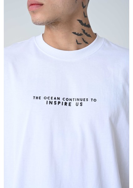 Erkek Harf Kabartma Bsakılı Kısa Kollu Oversize Basic T-Shirt