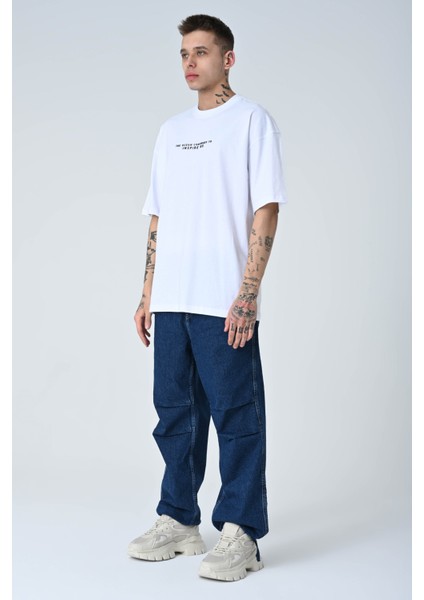 Erkek Harf Kabartma Bsakılı Kısa Kollu Oversize Basic T-Shirt fiyatları