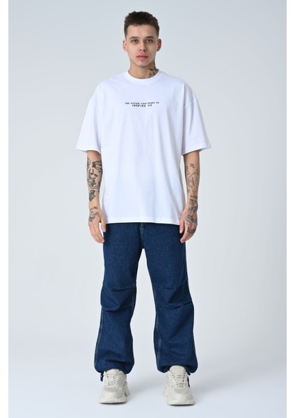 Erkek Harf Kabartma Bsakılı Kısa Kollu Oversize Basic T-Shirt modelleri