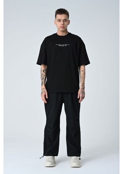 Erkek Harf Kabartma Bsakılı Kısa Kollu Oversize Basic T-Shirt modelleri