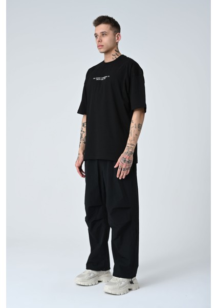 Erkek Harf Kabartma Bsakılı Kısa Kollu Oversize Basic T-Shirt fırsatları