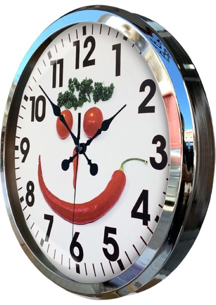 Krom Metal Çerçeveli Salon Ofis Otel Duvar Saati 52 cm A20