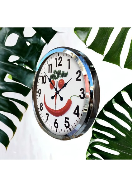 Krom Metal Çerçeveli Salon Ofis Otel Duvar Saati 52 cm A20 modelleri