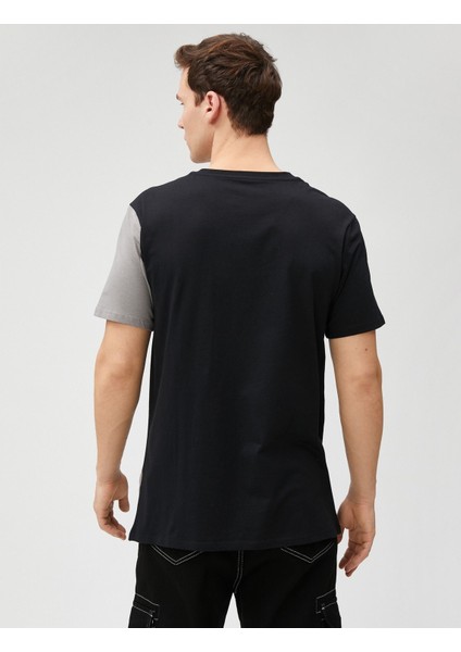 Koton Slogan Baskılı Tişört Bisiklet Yaka Bloklu Dar Kesim Pamuklu fırsatları