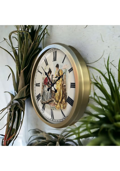Eskitme Metal Çerçeveli Salon Ofis Otel Duvar Saati 52 cm A24