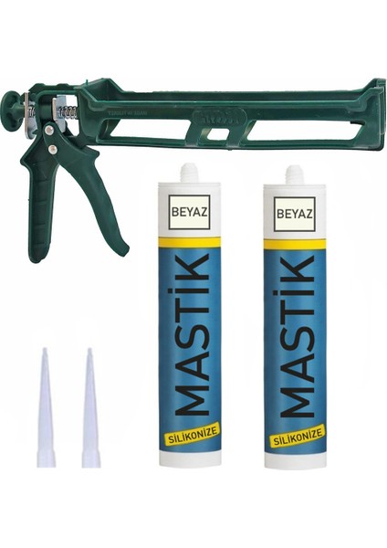 Çekomastik Seti - 2 Adet Beyaz Silikonize Mastik + Silikon Tabancası