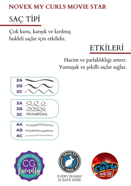 My Curls Movıe Star - Ekstra Parlaklık Veren, Shea Butter, Keratin Ve 7 Çeşit Yağ Içeren Durulanmayan Saç Kremi 500g modelleri