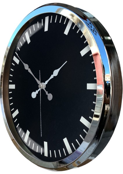 Krom Metal Çerçeveli Salon Ofis Otel Duvar Saati 52 cm A27