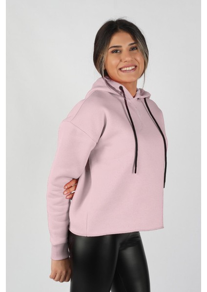 Kadın Kapüşonlu Sweatshirt Pembe