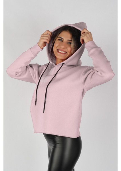 Kadın Kapüşonlu Sweatshirt Pembe