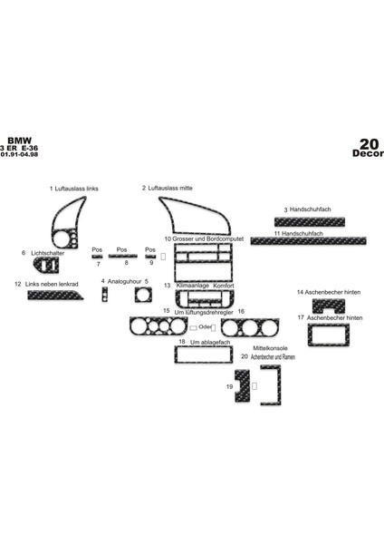 Meriç® Bmw 3 E36 Ön Torpido Kaplama Maun 20 Parça 1991-1998