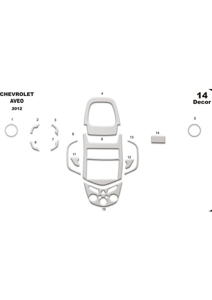 Meriç® Chevrolet Aveo Ön Torpido Kaplama 14 Parça 2012-› modelleri