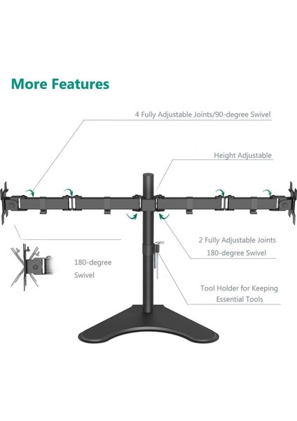 EF42 Steel Design 2-8 kg Çift Kol Asansörlü 13"-27" Desktop Monitör Standı